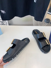 PRA STRAP SLIDES SANDALS BLACK LAMBSKIN