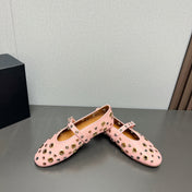 ALAIA MARY JANE SHOES IN LIGHT PINK LAMBSKIN GOLD MIX SILVER HARDWARE