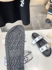 LV WOMEN SUNSET DAD SANDAL IN WHITE MIX BLACK MONOGRAM FABRIC MULE