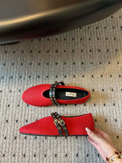 ALAIA MARY JANE SHOES IN CHERRY RED ZP CUSTOM STRAW AND DENIM