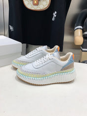 CHLOÉ NAMA SNEAKER 5 CM IN WHITE MIX GREEN CALFSKIN