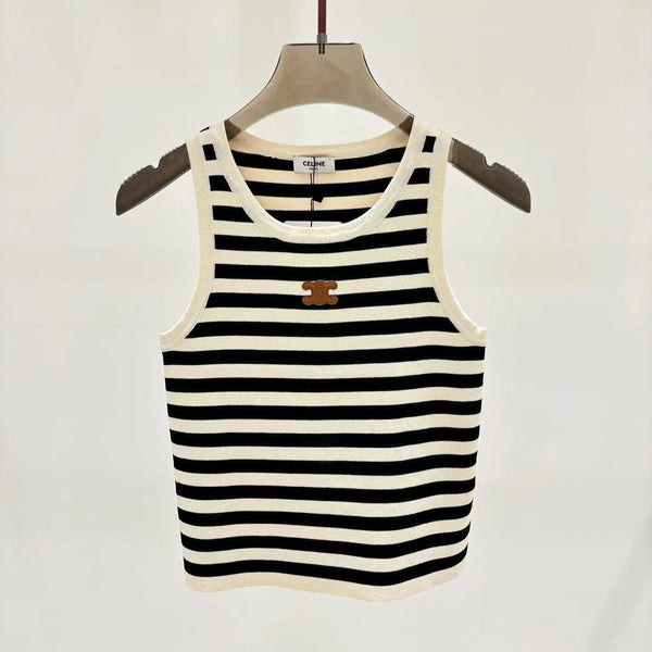 Celin Black Beige Stripe Tank Top