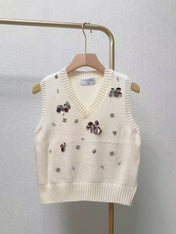 CC Sequined ribbed V-neck knitted vest