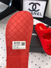 CC DAD SANDAL MULE IN CRIMSON RED LAMB FUR