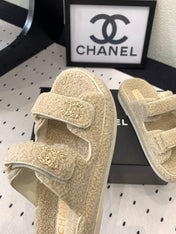 CC DAD SANDAL MULE IN ECRU BEIGE LAMB FUR