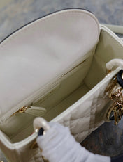 MINI LADY BAG 17 IN WHITE QUILTED MACROCANNAGE CALFSKIN BLACK STRAP