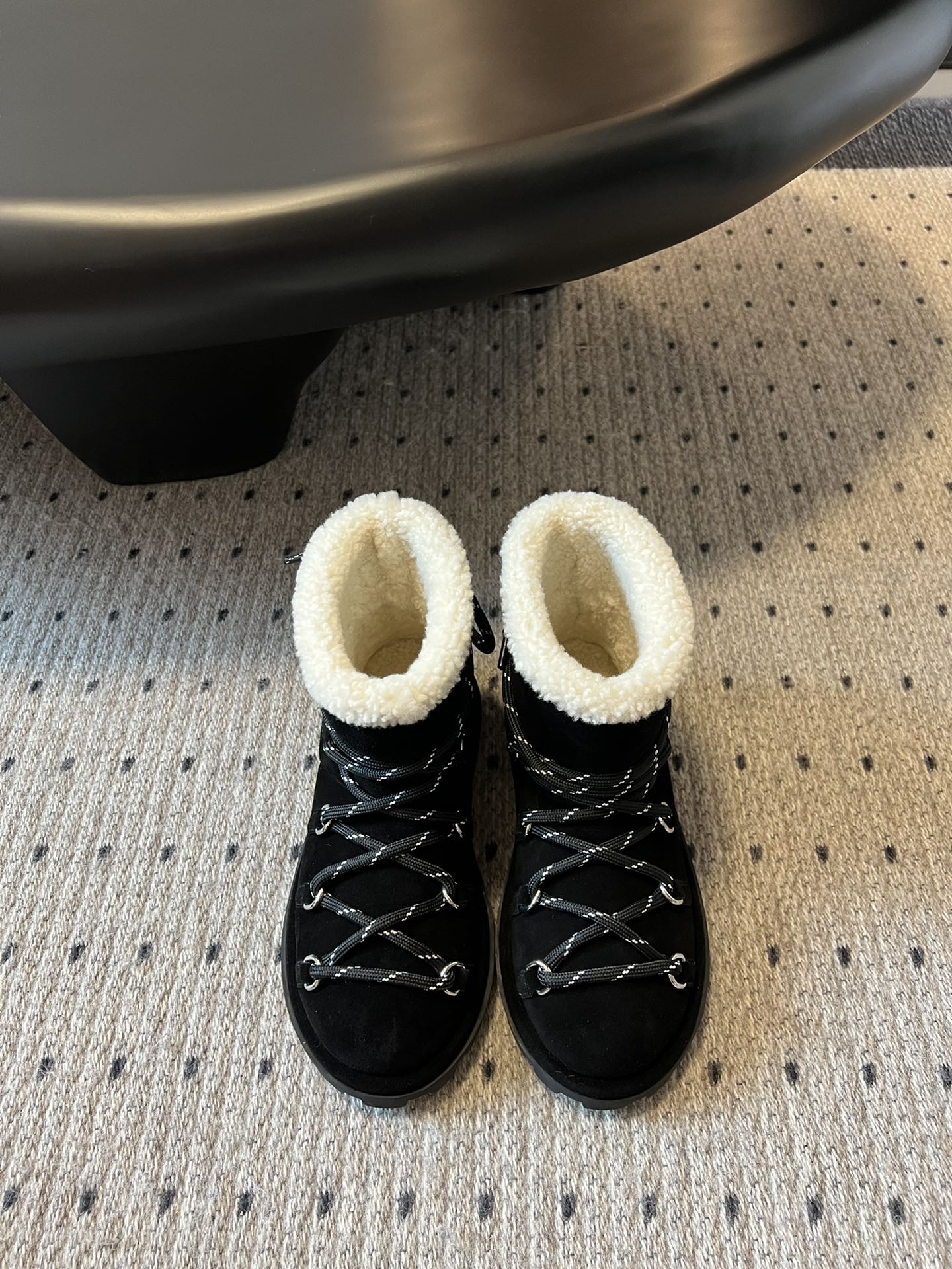 MIUMIU 26S LACE-UP ANKLE BOOTS IN BLACK SUEDE AND WOOL