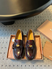 MIUMIU 26S PENNY LOAFERS IN BURGUNDY BROWN SHINY CALFSKIN