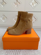 HM 25S ANKLE BOOTS 50 MM IN BROWN SUEDE WITH GOLD HARDWARE