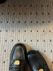 MIUMIU 26S PENNY LOAFERS IN BLACK CALFSKIN GOLD HARDWARE