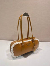 TOP HANDLE BAG 27 IN BRONZE BROWN SHEEPSKIN AND SHEARLING TRIM