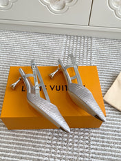 BLOSSOM SLINGBACKS 55 MM IN SILVER IMPORTED STRIPED SILK SATIN