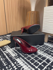 HIGH-HEEL 10 CM MULES IN BERRY RED PATENT CALFSKIN
