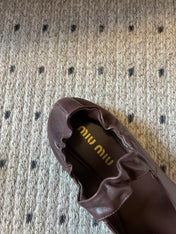 MIUMIU 26S BALLERINAS IN DARK BROWN RUCHES NAPPA CALFSKIN