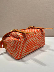 MESSENGER BAG 25 IN ORANGE MIX CREAM TRIANGLE PATTERN EMBROIDERED FABRIC