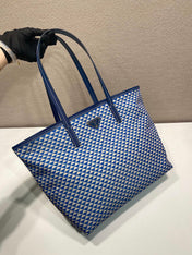 TOTE BAG 33 IN BLUE MIX WHITE TRIANGLE PATTERN EMBROIDERED FABRIC