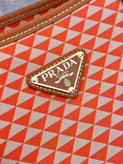 TOTE BAG 33 IN ORANGE MIX WHITE TRIANGLE PATTERN EMBROIDERED FABRIC