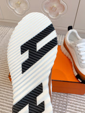 BOUNCING SNEAKER IN WHITE GRAPHIC MESH AND BRONZE BROWN CALFSKIN