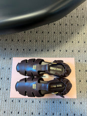 MIUMIU 26S FISHERMAN SANDALS IN DARK BROWN RUCHES NAPPA CALFSKIN