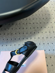MIUMIU 26S FISHERMAN SANDALS IN BLACK RUCHES NAPPA CALFSKIN