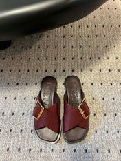 PETAL BELT FLAT SANDAL IN SANGRIA RED CALFSKIN