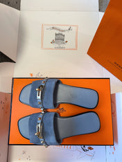 GIULIA FLAT SANDAL IN CERULEAN BLUE SUEDE