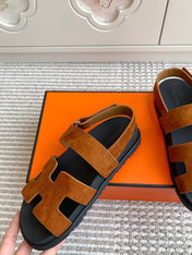 HM 26S CHYPRE SANDAL WITH BACK STRAP IN CARAMEL BROWN SUEDE