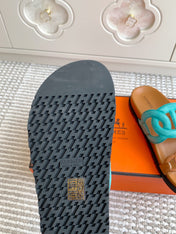 HM 26S EXTRA SANDAL IN AQUA BLUE MIX CARAMEL BROWN CALFSKIN AND SUEDE