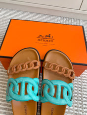 HM 26S EXTRA SANDAL IN AQUA BLUE MIX CARAMEL BROWN CALFSKIN AND SUEDE