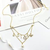 CD 26S MULTI CHARM LAYERED DIOR NECKLACE WITH PEARL DROP IN GOLD TONE 631779
