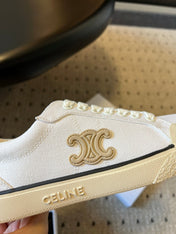 TRAINER LOW LACE-UP SNEAKER IN WHITE MIX BEIGE CANVAS