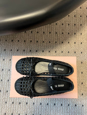 MIUMIU 26S BALLERINA FLATS IN BLACK MESH SHEEPSKIN