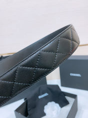 DOUBLE C 38MM IN BLACK QUILTED LAMBSKIN SILVER BUCKLE