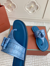 FLIP FLOPS IN BLUE LAMBSKIN SNAKE EMBOSSING