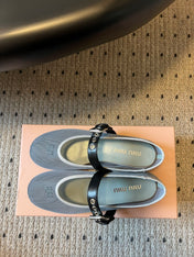 MIUMIU 26S BALLERINAS IN ALUMINUM GRAY MESH FABRIC