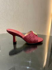 GG HIGH HEELS 70 IN RED LAMBSKIN AND FABRIC GOLD HARDWARE WITH CRYSTALS
