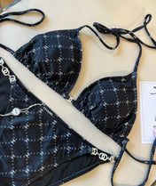 CC BIKINI SWIMSUIT SET IN BLACK AND WHITE PLAID 629230