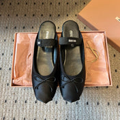 MIUMIU 26S BALLET MULES IN BLACK SATIN WITH BOW