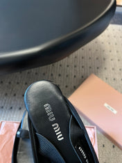 MIUMIU 26S BALLET MULES IN BLACK CALFSKIN WITH BOW