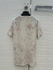 DIOR INK FLOWER PRINTED COTTON-LINEN T-SHIRT
