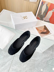 THE ROW 26S ROUND TOE BALLET FLATS IN BLACK SUEDE
