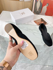 THE ROW 26S ROUND TOE BALLET FLATS IN BLACK SUEDE