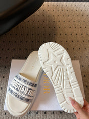 CD DWAY SLIDES WHITE RUBBER TOILE DE JOUY EMBROIDERY