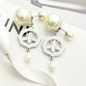 CD 26S DOUBLE PEARL BEE CHARM DROP EARRINGS IN SILVER METAL 633180