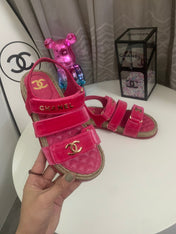 CC DAD SANDALS IN HOT PINK VELVET AND CALFSKIN