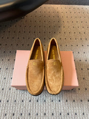 MIUMIU 26S LOAFERS IN TAN BROWN SUEDE