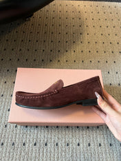 MIUMIU 26S LOAFERS IN AUBURN BROWN SUEDE