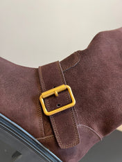 PRADA 25S HIGH-CUT PLATFORM BOOTS IN BROWN SUEDE WITH GOLD HARDWARE