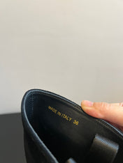 PRADA 25S HIGH-CUT PLATFORM BOOTS IN BLACK SUEDE WITH SILVER HARDWARE