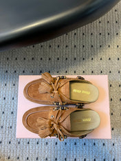 MIUMIU 26S MULES IN CARAMEL BROWN SUEDE